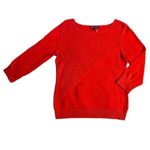 Cable & Gauge Red Ribbed Scoop Neck Sweater Womens Size M